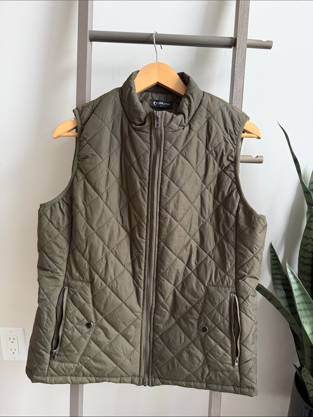 Quilted Sleeveless Vest in Olive Green by Fundoth